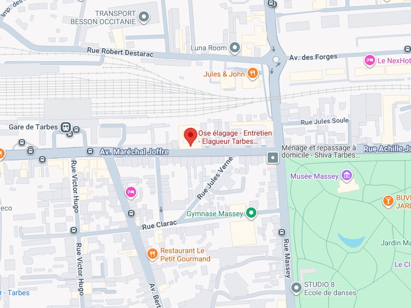 Carte Tarbes : Ose élagage, Gare, Musée Massey Carte Tarbes : Ose élagage sur Av. Maréchal Joffre, près de Gare de Tarbes et Musée Massey.